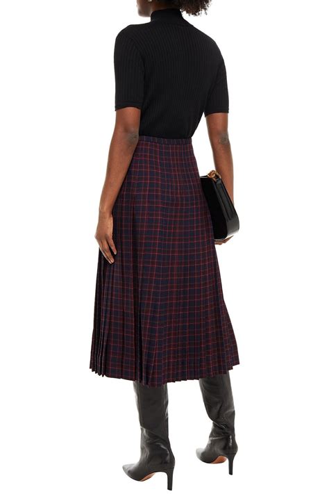 BURBERRY Pleated checked woven maxi wrap skirt 